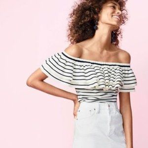 MOVING SALE!! J.Crew Striped Off-The-Shoulder Ruffle Sweater M